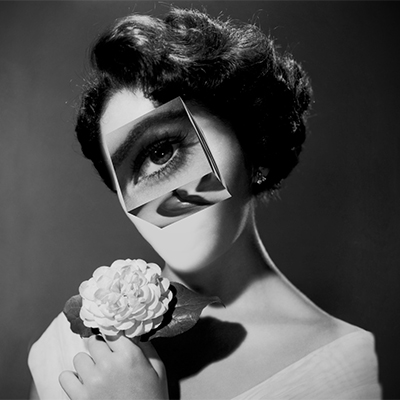 Black and white cinematic 3D render of Elizabeth Taylor as a surreal monolith.